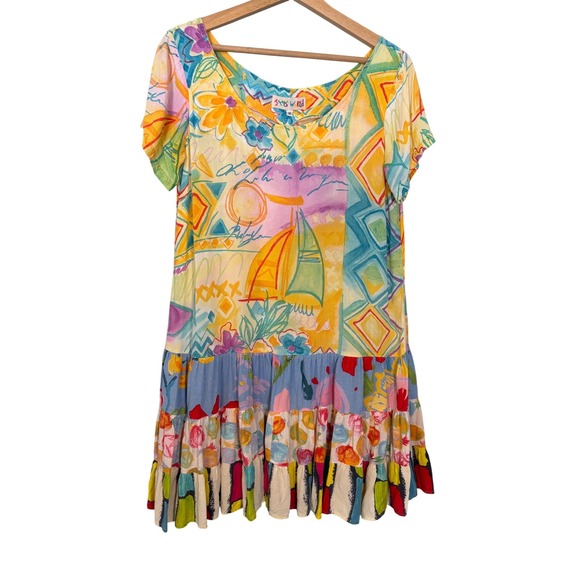 Jam's World Dresses & Skirts - Vintage Jams World Hattie Sailboat Geometric Floral Dropwaist Dress Mini Medium